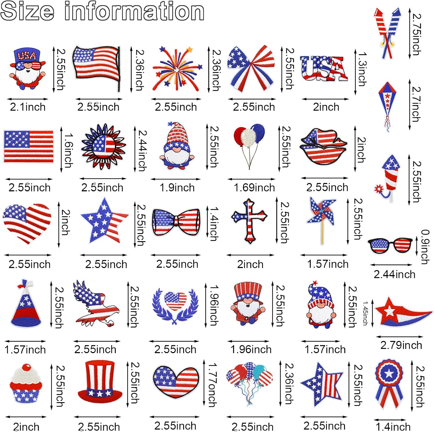 42 Pieces Independence Day Iron-On Patches 4th of July Patriotic Embroidered Applique Patches Iron on Patch American Flag Sew on Patches for Clothing Bags, Jackets, Jeans, Hats, Clothes DIY Decoration