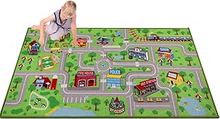Capslpad Automatte für Kinder, 80x150 cm, Stadt- und Straßenmotiv, rutschfest, interaktiv, Spielzimmermatte, Auto-Spielmatte für Spielzeugautos, waschbar, pädagogisch