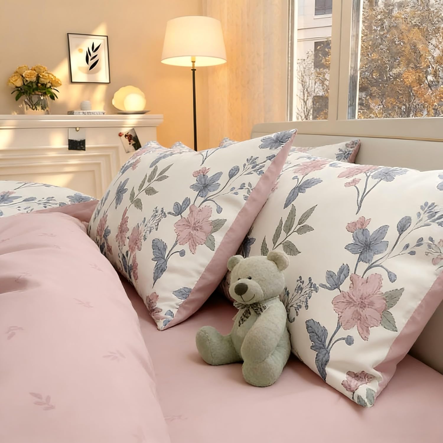 Cotton Duvet Cover Set of 3, Durable Bedding Set, Durable Soft Comfy, Comforter Not Included (Blush Bloom, Queen)