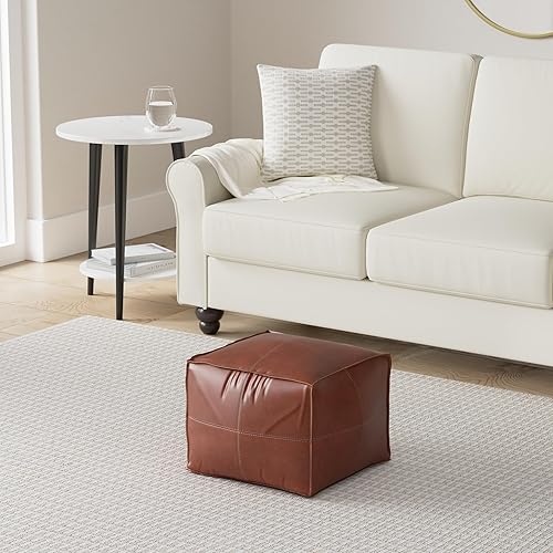 Miniatura 2 de Marrakesh Gallery Funda otomana de cuero - Puf cuadrado marroquí, sala de estar, dormitorio otomano Marrón,Beige Bronceado,Azul,Marrón (Dark