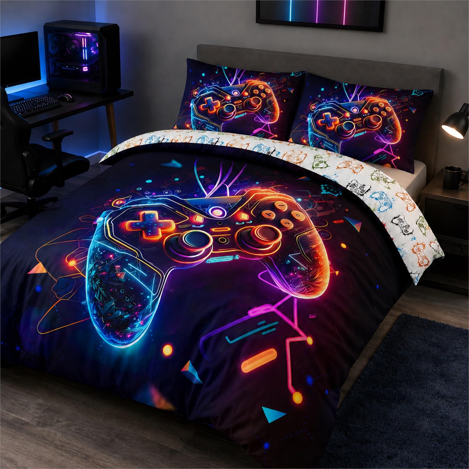 Tabeskly Boys Kids Gaming Bedding Gamepad Gamer Single Duvet Cover Sets with Zipper 135x200 CM — image 1