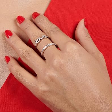 Jewelili Sterling Silver Love Ring with Natural White Diamond Accents, Heart Cut-Out Design Romantic Sizes 5, 6, 7, 8, 9 Anniversary, Birthday, Valentines Day
