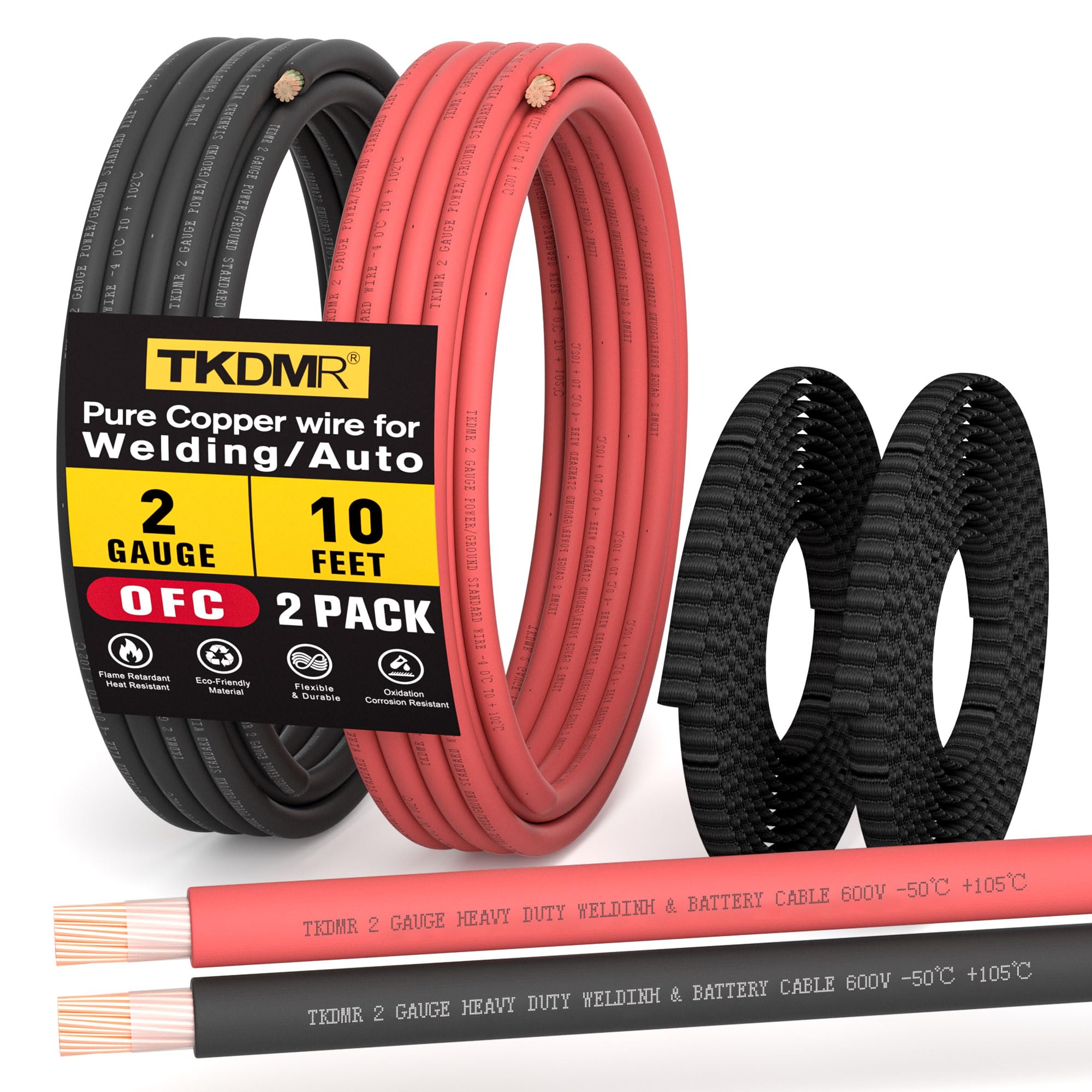 Photo 1 of TKDMR 2/0 AWG Battery Cable - 10FT Red + 10FT Black Pure Copper OFC Welding Cable for Automotive, Solar, Marine, Generator Use by DIY Enthusiasts