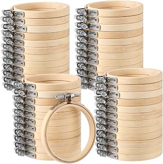 Hoteam 48 Pack 4 Inch Bamboo Embroidery Hoops Bulk - Tiny Wooden Cross Stitch Sewing Circles for Crafts, Ornaments, DIY Decor