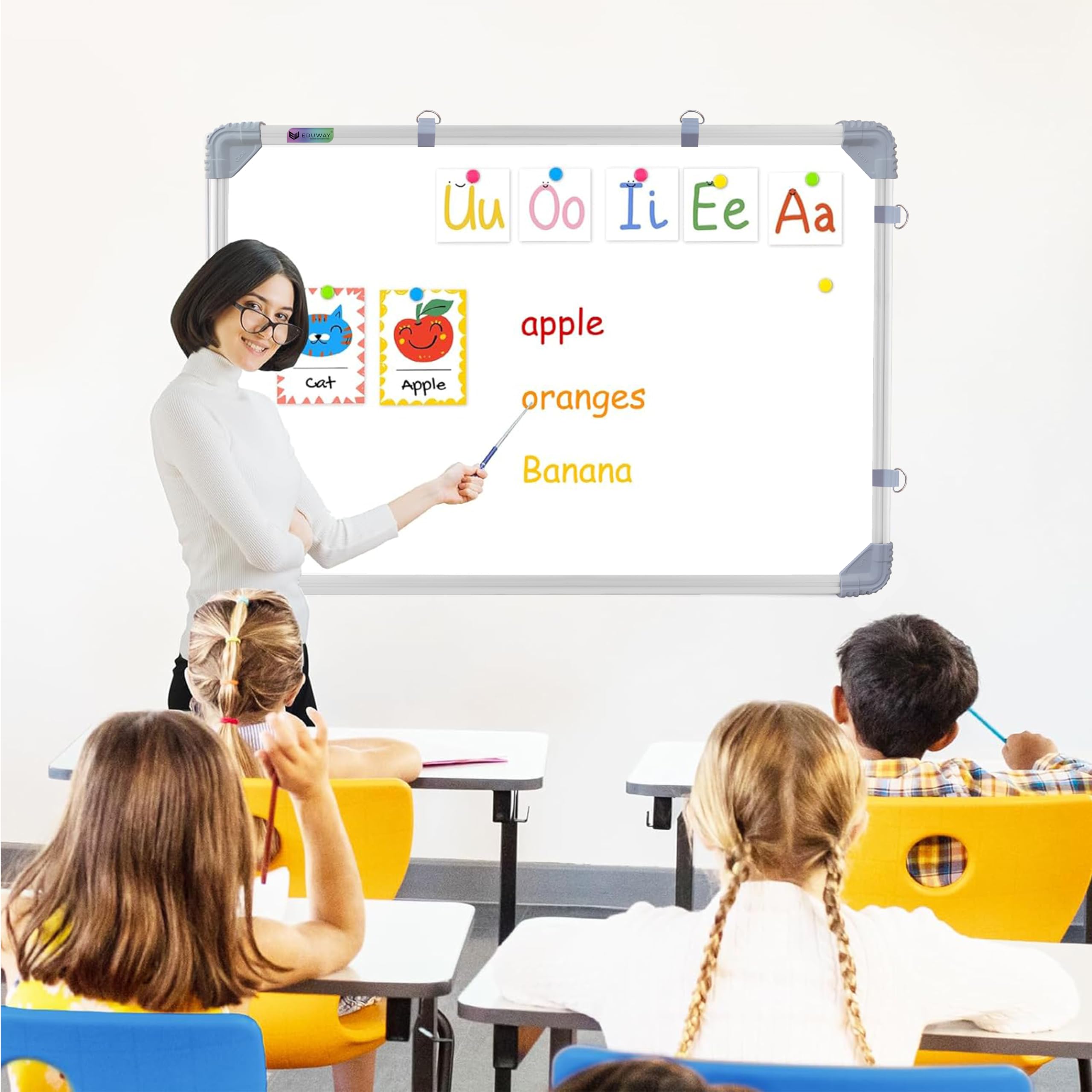 Eduway Magnetyczna tablica suchościeralna z (marker, kurz i magnesy), idealne zastosowanie do domu, biura, dzieci z przesuwanymi klipsami do zawieszenia, solidna aluminiowa rama i gładka powierzchnia