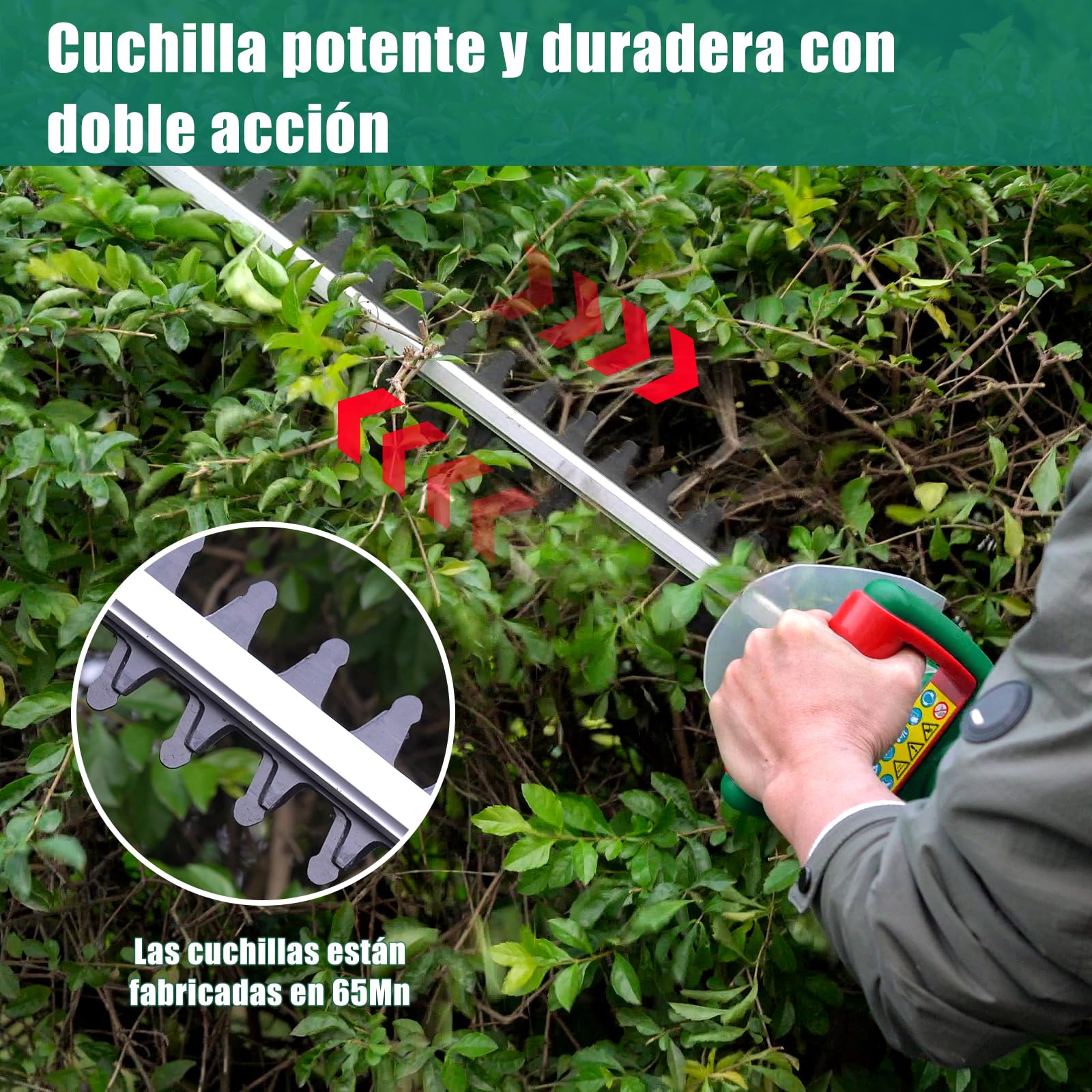 HYCHIKA Cortasetos Electrico Hedge Trimmer 550W, Corta Setos Jardin Electrico, 45 cm Longitud Hoja, 18 mm Espacio Entre Dientes, Doble Interruptor y Doble Asa, para Podar Césped, Arbustos y Setos