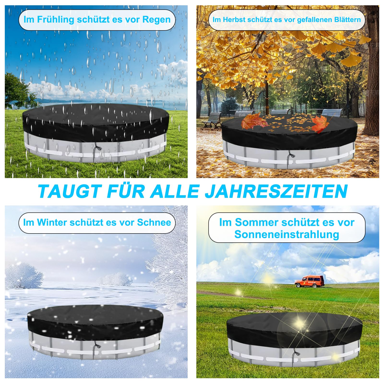 Poolabdeckung Rund 366 - Poolabdeckung Poolplane,Poolabdeckplane Rund Ø 366 cm, Abdeckplane Pool, Pool-Abdeckplanen, Pool Plane für Oberirdische Pools, Uv-Schutz Pool Kinderpool