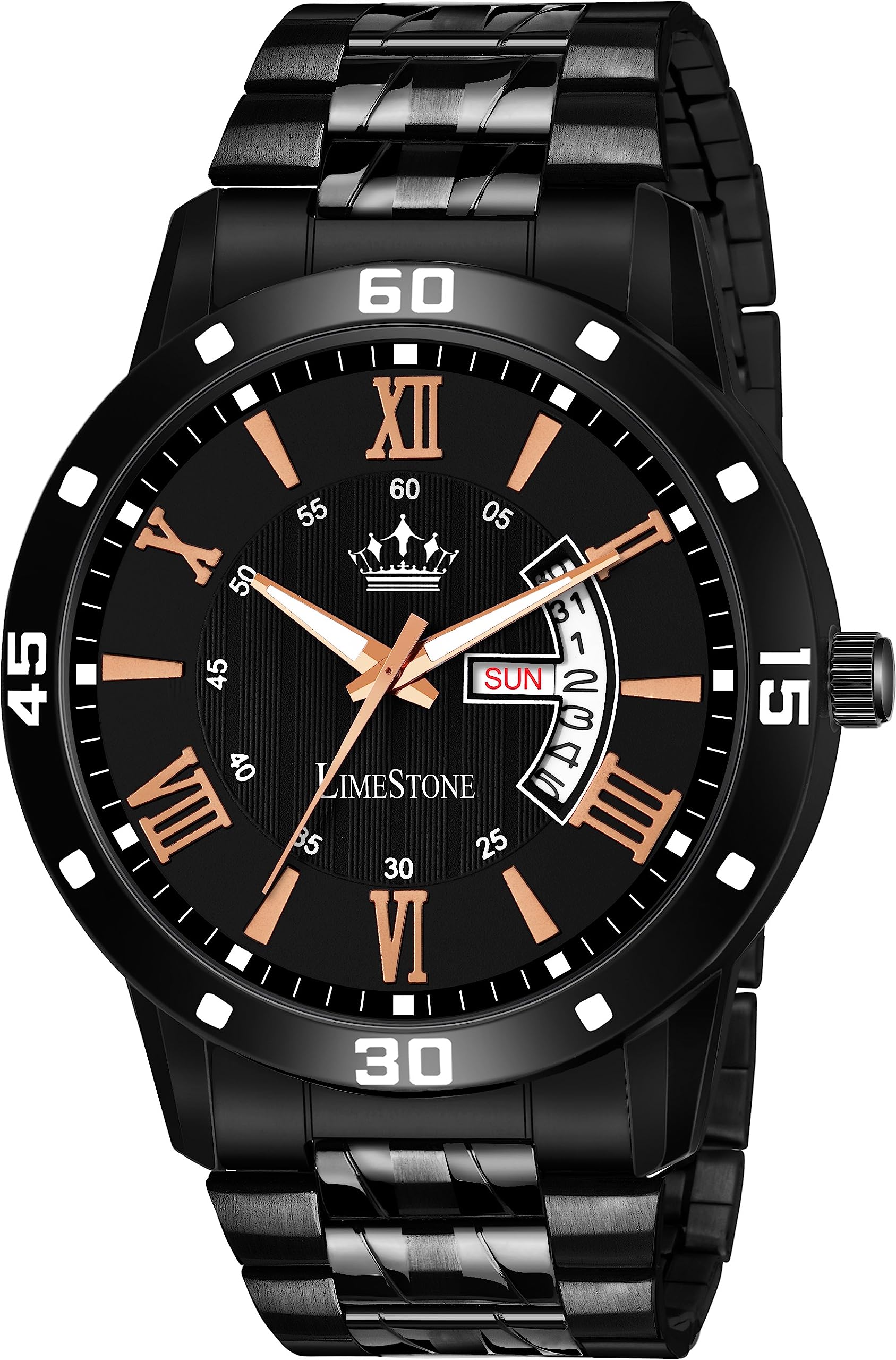LIMESTONE All Black Day & Date Functioning Long Life Black Color Plated Chain HMTS Quartz Analog Watch - for Mens (B0CCJ5DWBD) Amazon Price History, Amazon Price Tracker