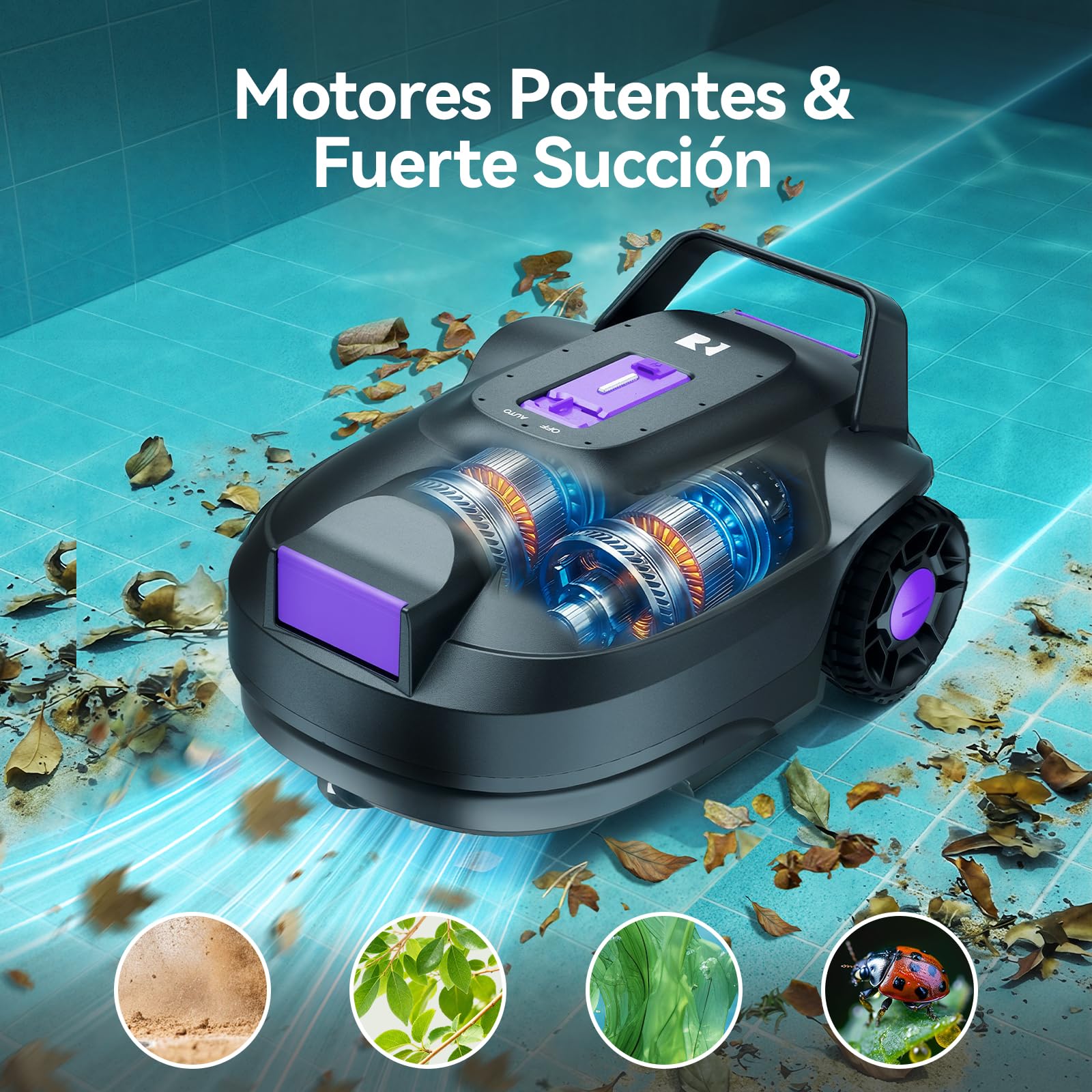 Redkey S200 Robot Piscina, Robot Limpiafondos Piscina Sin Cable con Doble Motore, Doble Succión, 180 Min de Limpieza, Estacionamiento Automático, para Piscinas de Fondo Plano 100 m²(Violeta)