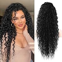 Vista 10 de FLUFYMOOZ Extensión de cola de caballo, 26 pulgadas, estilo bohemio, con cordón, extensiones de cabello para mujer, cola de caballo larga y rizada