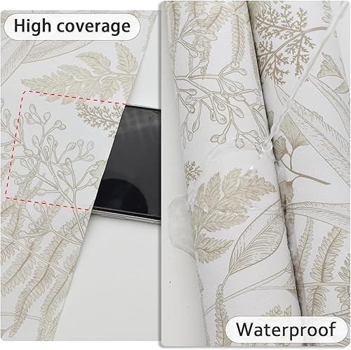 Miniatura 5 de Aniboo Papel tapiz de hojas para despegar y pegar, papel de contacto con hojas para armarios, papel tapiz extraíble, autoadhesivo, papel tapiz de