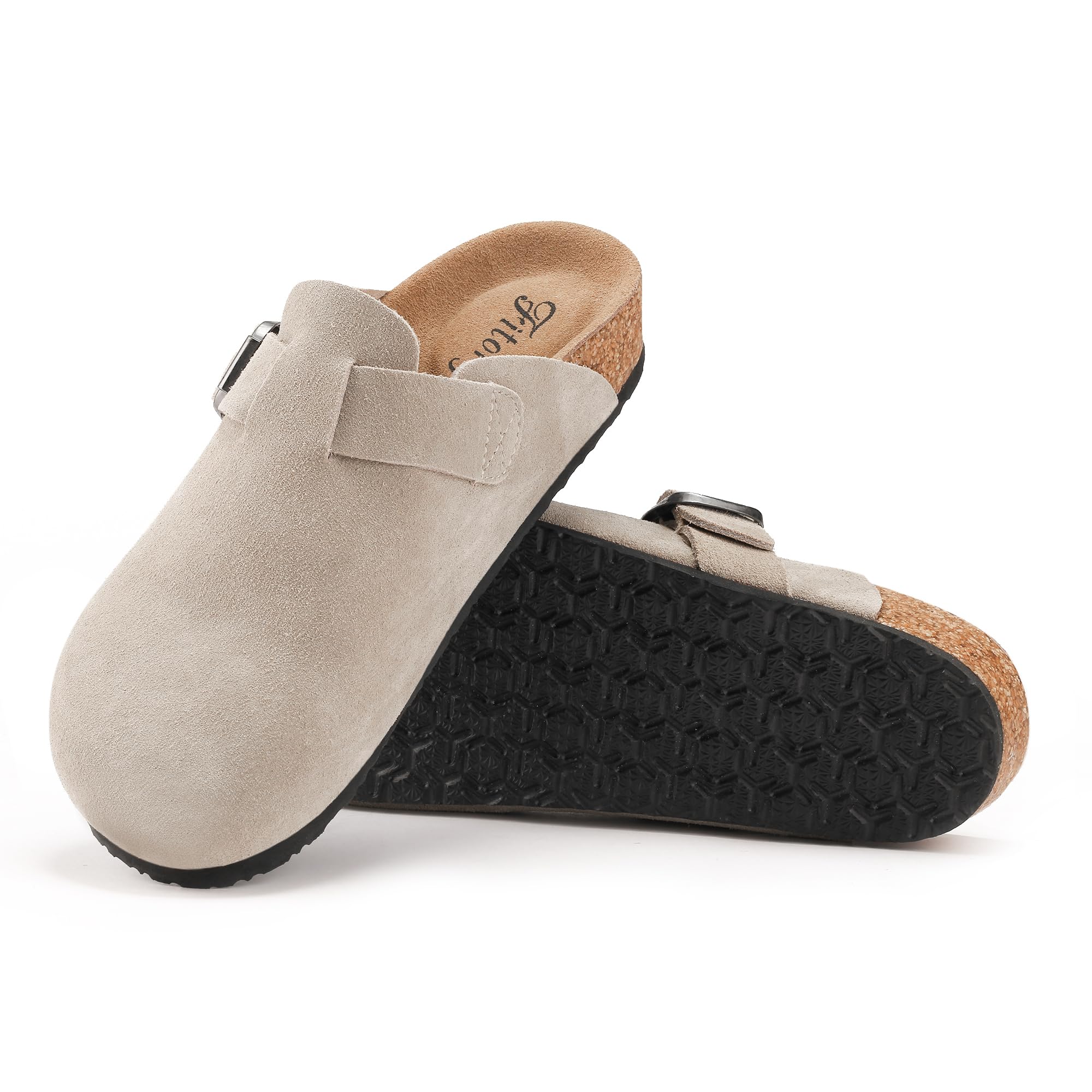 FITORY Sabot Donna Slip-On Comodi in Pelle con Suola in Sughero Morbida Scarpe con Plantare,Taglie 36-43