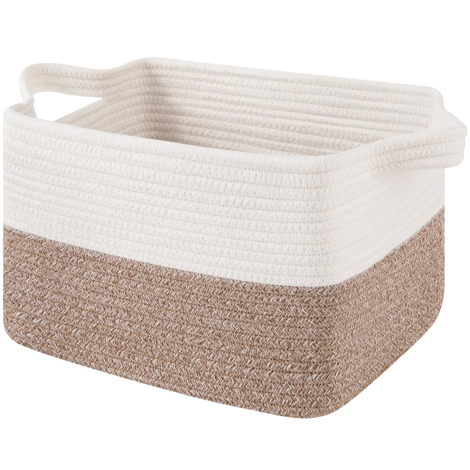 OIAHOMY Woven Storage Basket for Shelves, Rectangle Cotton Rope Baskets for Organizing, 13 x 10 x 9 in, Storage Bins for Dog Toys,Towel,Books,Gift,
