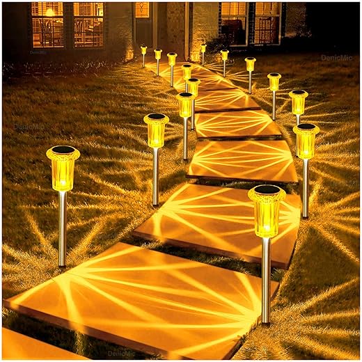 DenicMic Solar Lights Outdoor 10 Pack Orange LED Waterproof Yard Garden Patio Backyard Pathway Walkway Landscape Lawn Outside Fall Halloween Christmas Decorations Outdoor