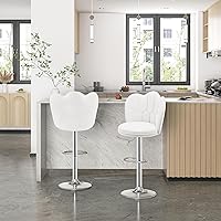 Vista 8 de VECELO Bar Stools Set of 2, Adjustable Barstools with Back, Velvet Armless Counter Height Stool Kitchen Island Stool Swivel Bar Stools, White Blanco