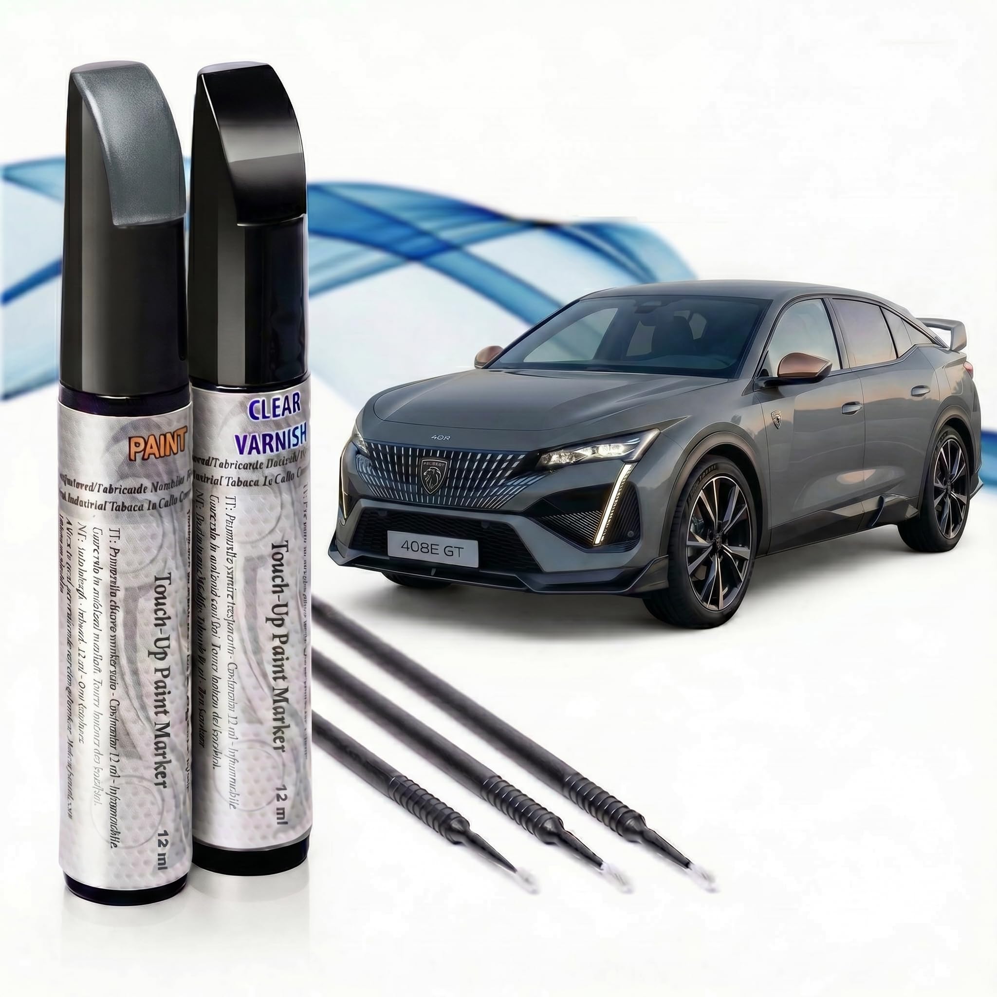 Reparador de Arañazos para Coche, Lápiz de Retoque para Automóvil, Bolígrafo Reparaarañazos, Rotulador de Reparación, 2 Piezas de Pintura de Retoque Peugeot con Base + Laca. (EZW GRIS HIERRO)