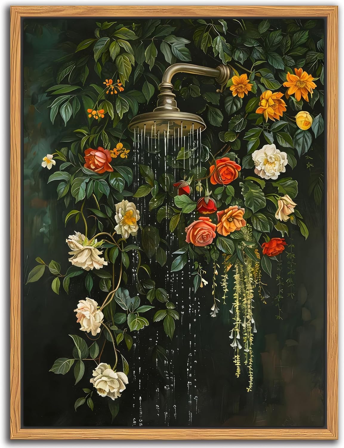 lianyibo Floating Floral Shower Wall Art, Vintage Botanical Flower Canvas Print, Nature Inspired Bathroom Wall Decor(70x100/Frameless)