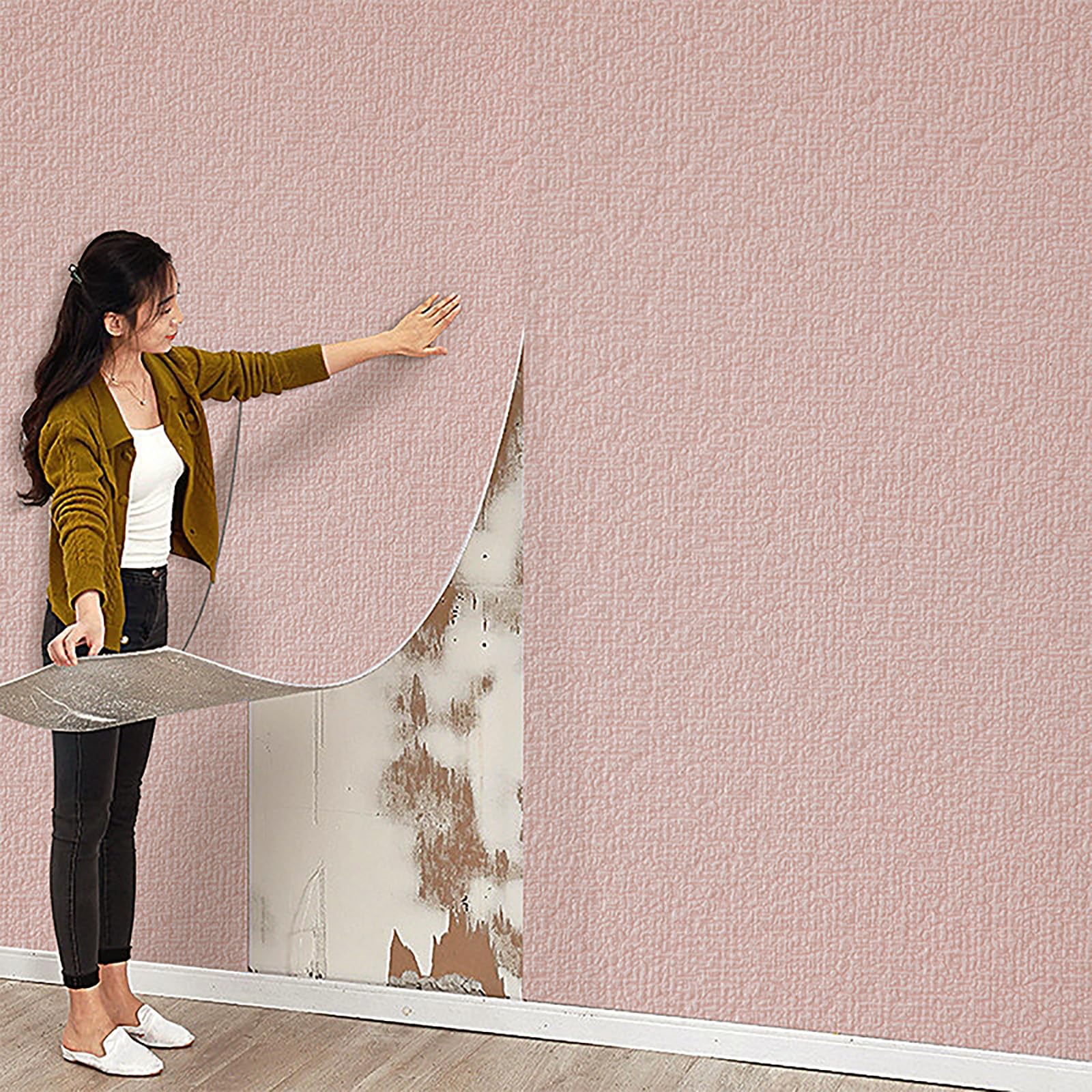 Tarwanear Self Adhesive Thermal Wallpaper, 3mm Thick Pink Peel and Stick Wall Panels Waterproof Insulation Thermal Wall Stickers for Living Room Bedroom Kitchen Bathroom Ceilings-2Rolls, 280 * 50cm