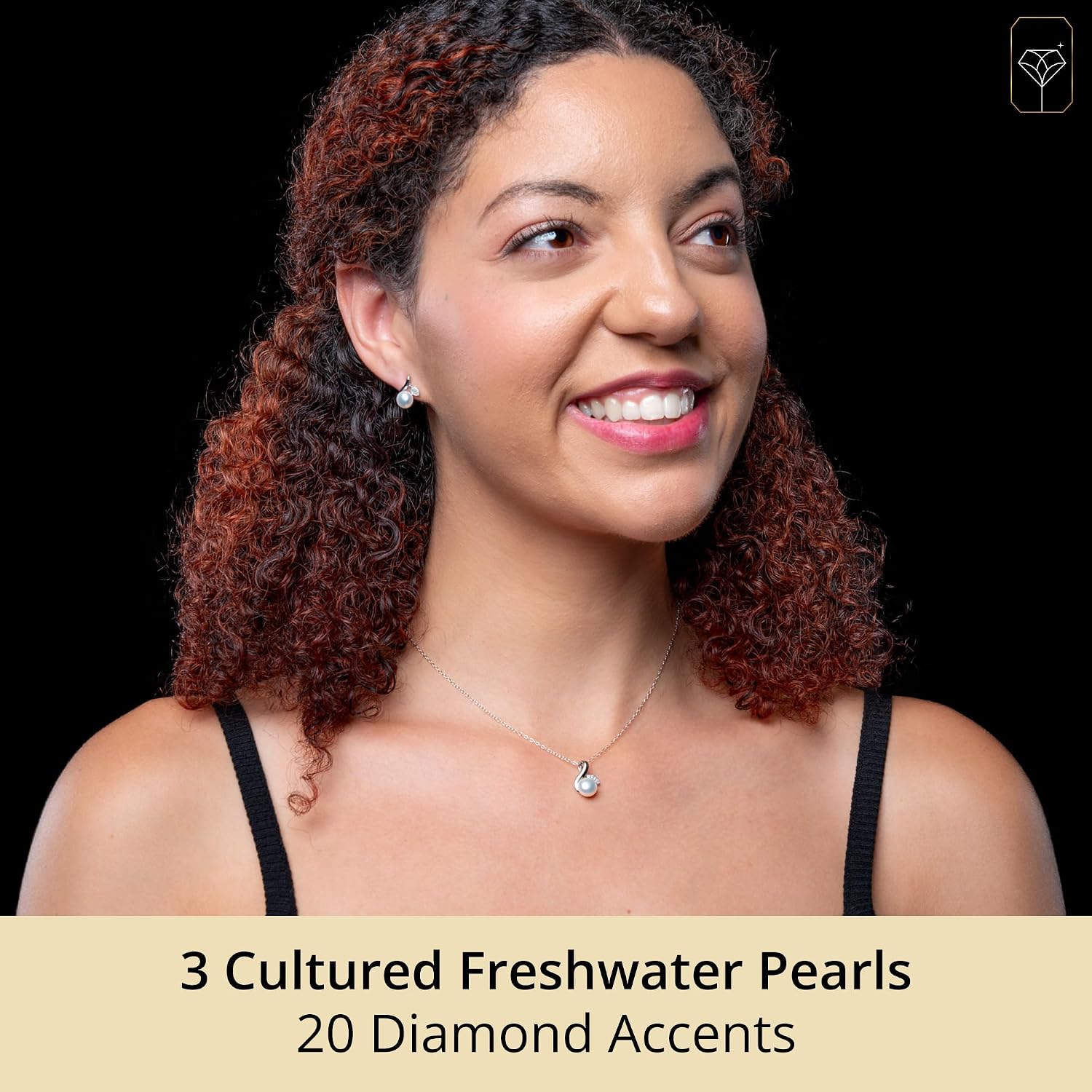 MAX + STONE Sterling Silver Pearl Jewelry Set with Diamonds | Real Freshwater Pearl Earrings, Ring & Necklace for Women | Diamond Pearl Earrings Necklace Set