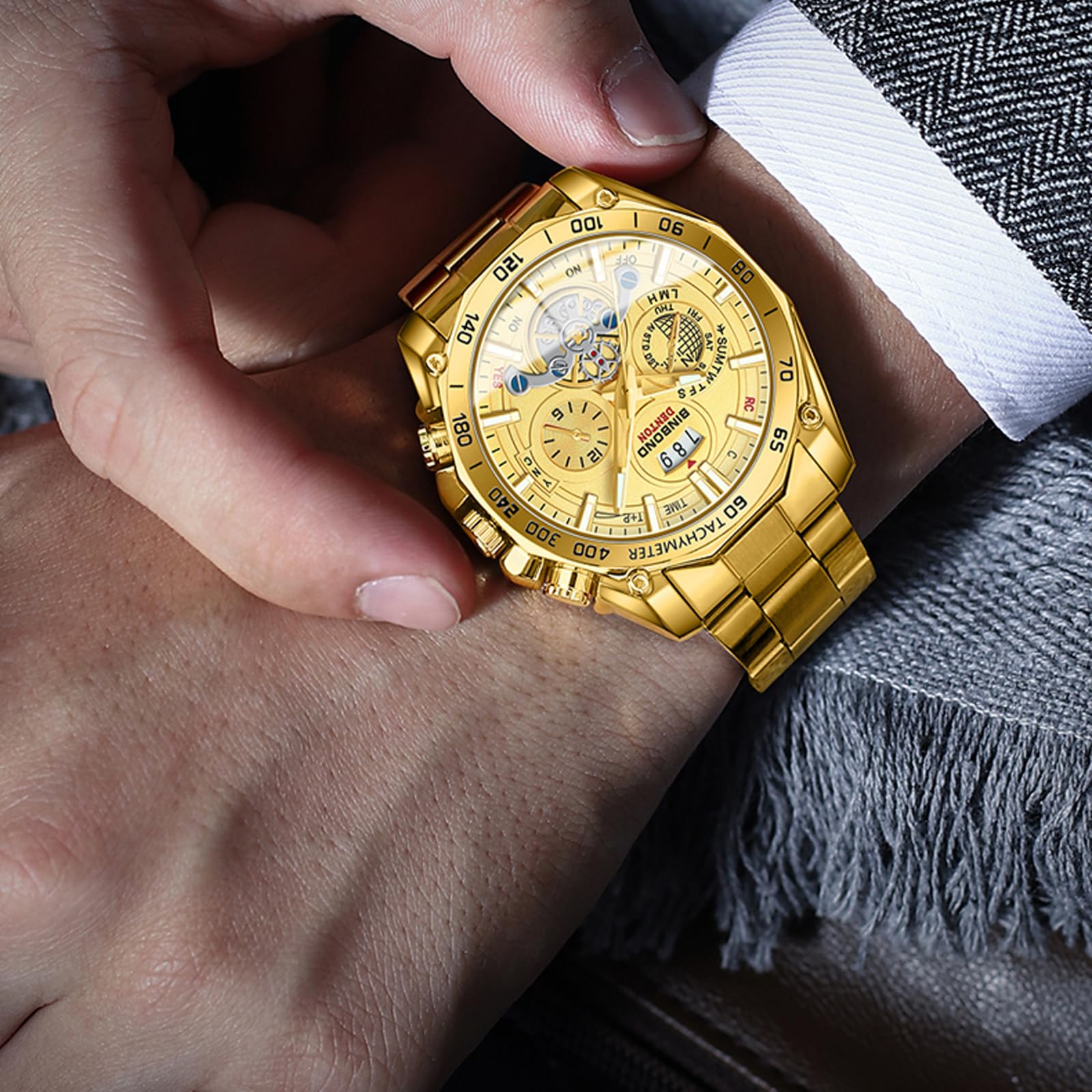 Herren-Armbanduhr, 3 Stück, mit Datum, Edelstahl, Quarzuhren, klassisch, Business-Armbanduhr, wasserdicht, leuchtender Kalender, Chronograph, Reloj para Hombr