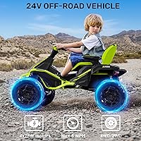 Vista 2 de ANPABO Juguetes de Montar 24V 4x4 para Niños Grandes de 3-12 Años Verde - Motores 4x200W, 5MPH, Asiento Ancho Ajustable, Control Remoto Parental