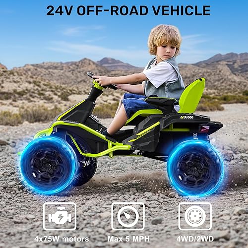 Miniatura 2 de ANPABO Juguetes de Montar 24V 4x4 para Niños Grandes de 3-12 Años Verde - Motores 4x200W, 5MPH, Asiento Ancho Ajustable, Control Remoto Parental