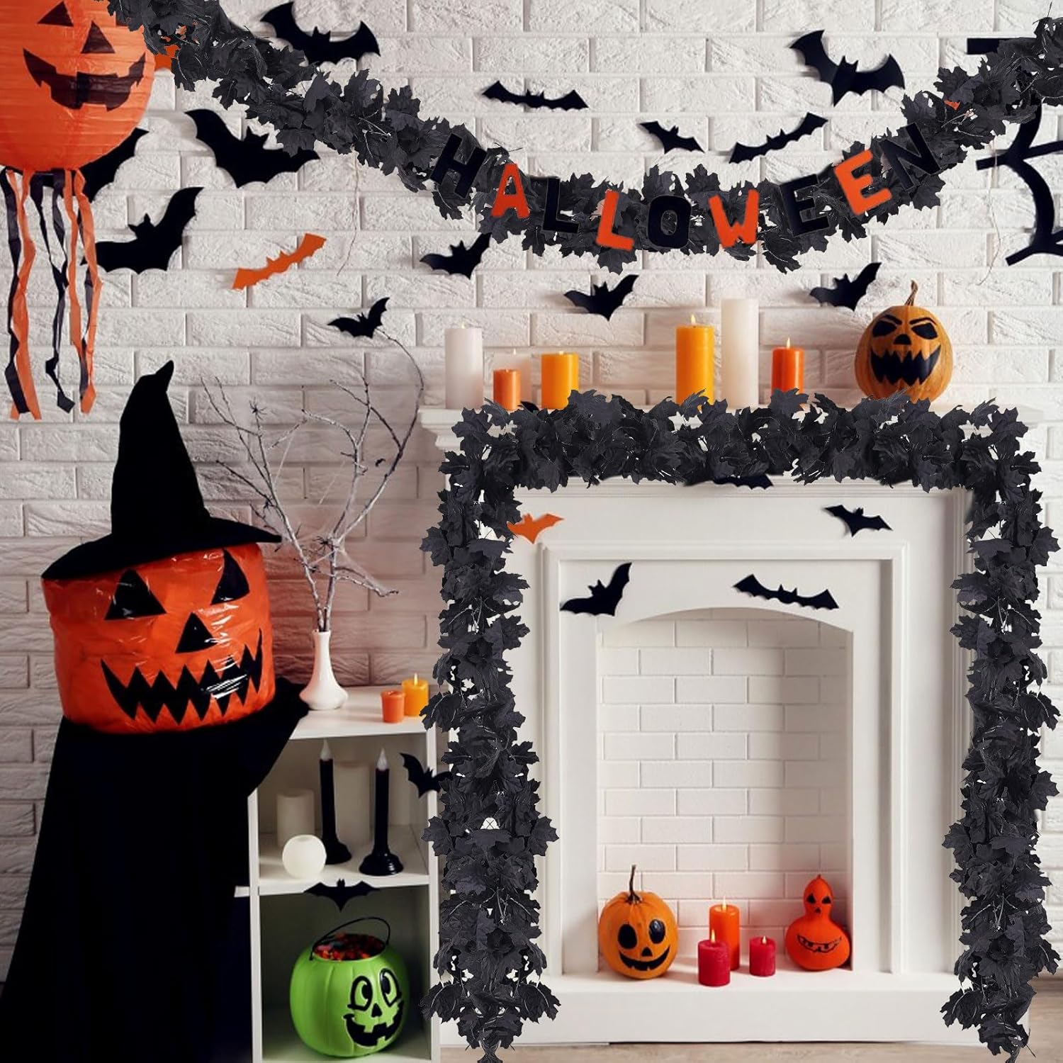 3 PCS Black Garland Halloween Maple Floral Garlands Fall Hanging Artificial Black Maple Leaf Vine for Halloween Thanksgiving Home Party Deco (6.56Ft) - Image 5