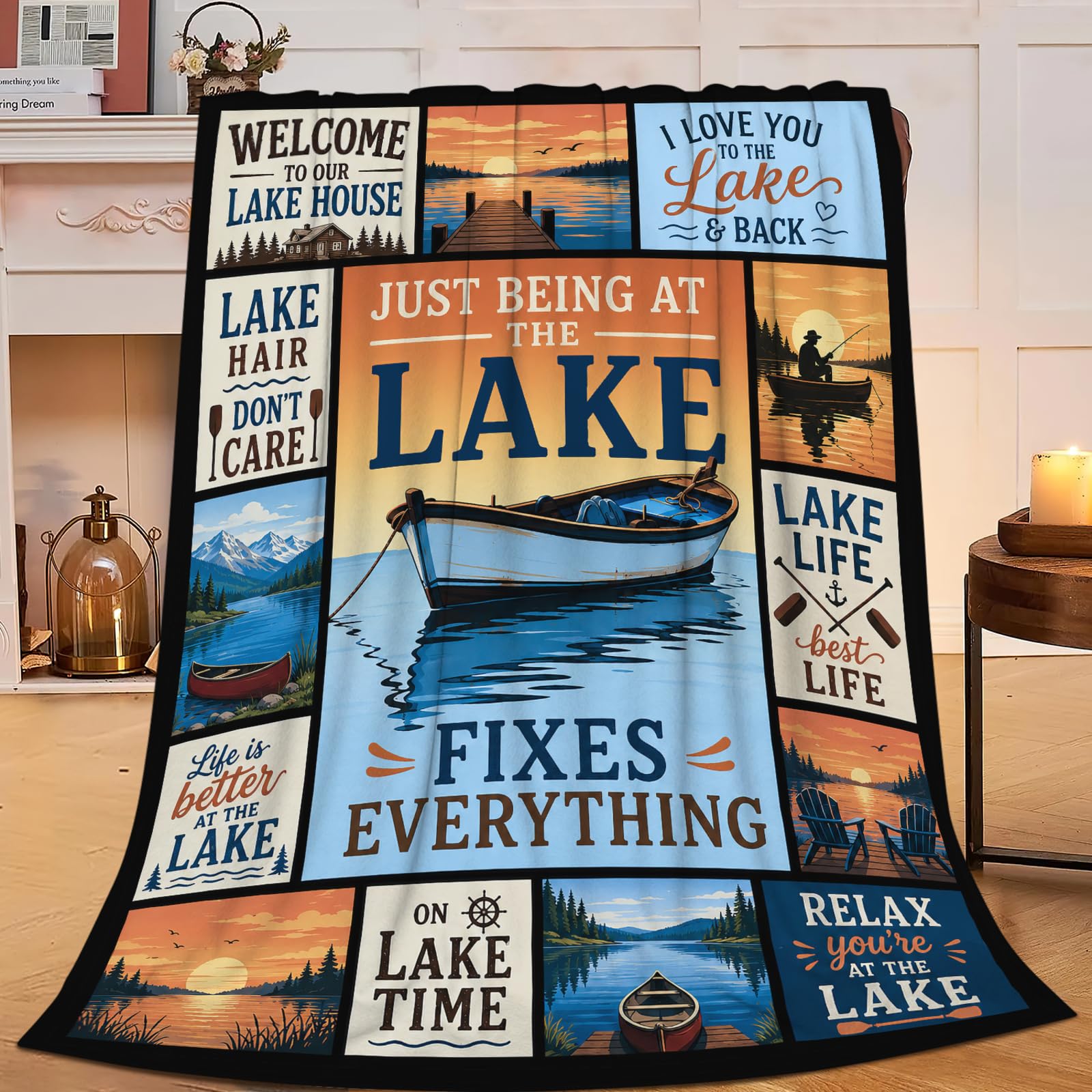 Mecowcm Lake Boating Throw Blanket Decor Gifts Stuff 40"x50"