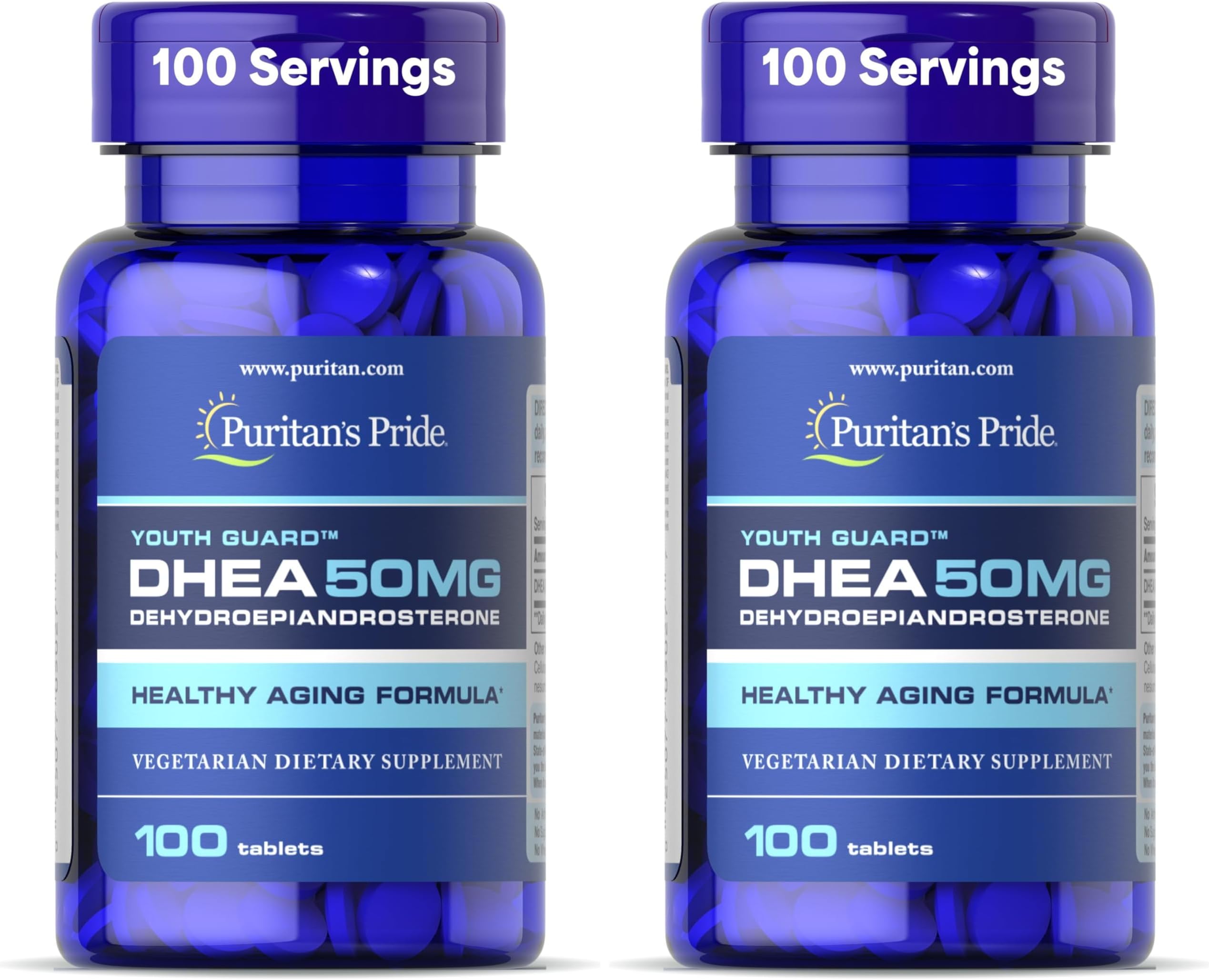 Puritan's Pride Youth Guard™ DHEA for Women and Men 50mg, Dietary Supplement for Healthy Aging, 3 Month Supply, 100 Tablets (Pack of 2)