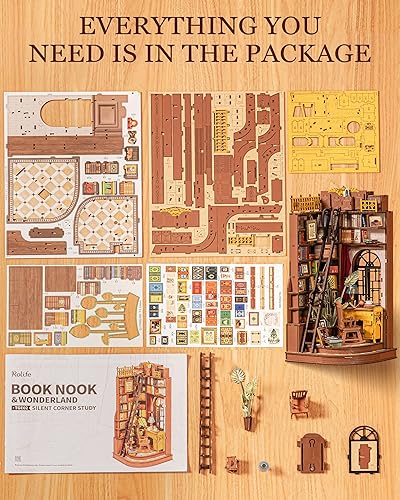 Miniatura 9 de Rolife Kit de rincón de libros para bricolaje, estudio de esquina silenciosa, rompecabezas 3D, decoración creativa británica para adultos, kits en