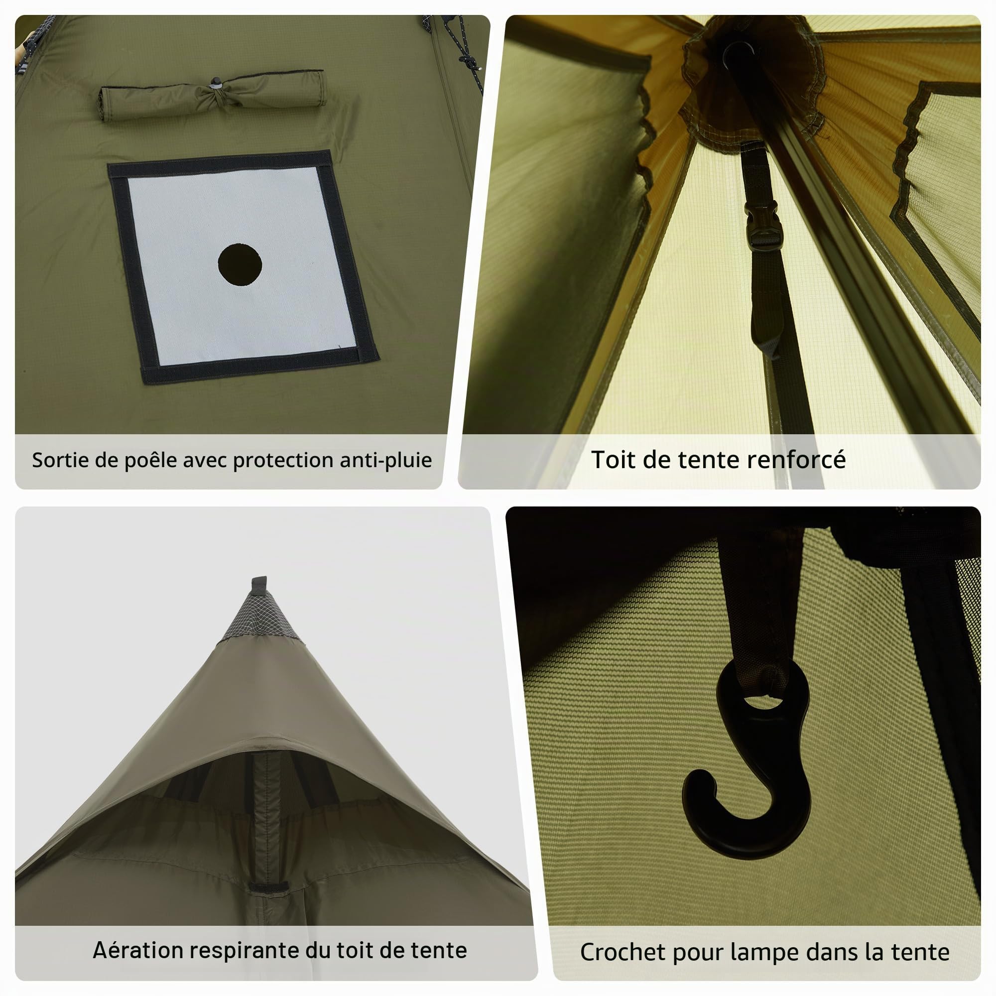 Naturehike Tente tipi pour 3 à 4 personnes, imperméable, coupe-vent, montage facile, tente pyramidale pour extérieur, camping, famille