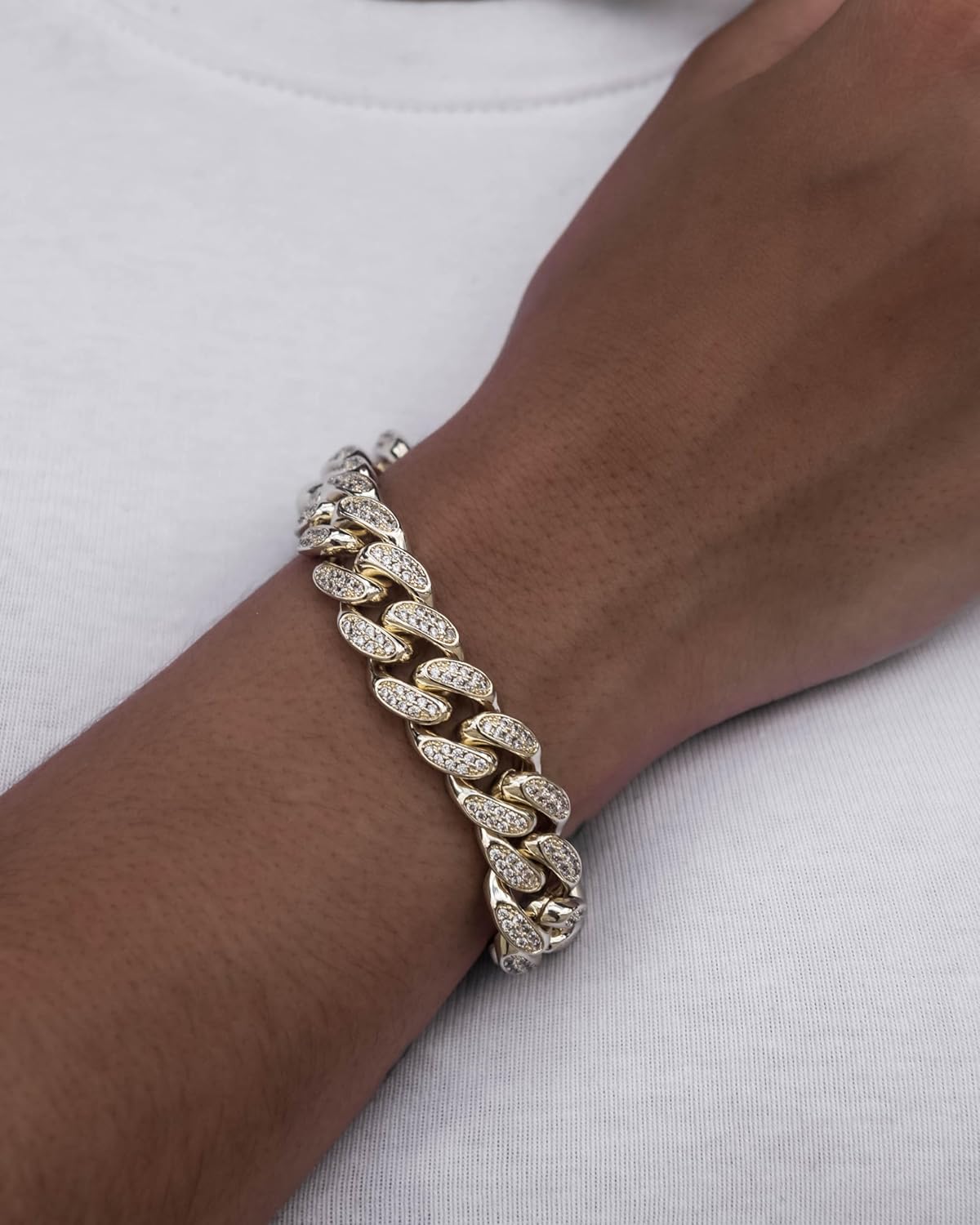 GLD Shop Prong Cuban Bracelet - Handcuff/Rounded Cross/Micro Diamond/Diamond Styles - 6MM/12MM/19MM Sizes - 6/7/8/9 Inch Lengths - Gold/White Gold - Unisex - Image 2