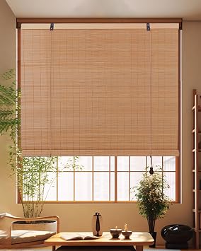 FoundGo Bamboo Blinds No drilling, Width x Height 60x100cm Retro Wooden Blinds Roman Bamboo Roll Up Curtain Light Filtering Shades for Windows, Indoor