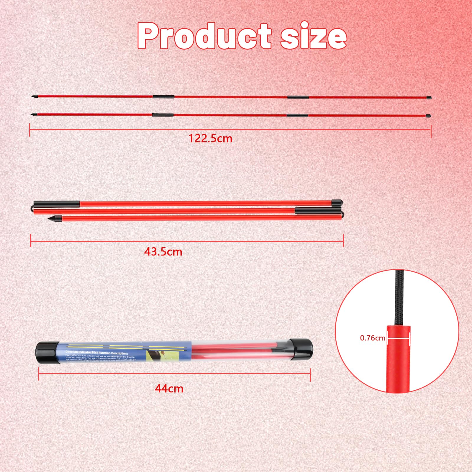 Set di 2 Bastoni per Pratica da Golf,122,5cm Bastoncini di Allineamento da Golf con Tubo di Stoccaggio,Bastone da Golf a Tre-Pieghe,Bastone Indicatore di Direzione da Golf
