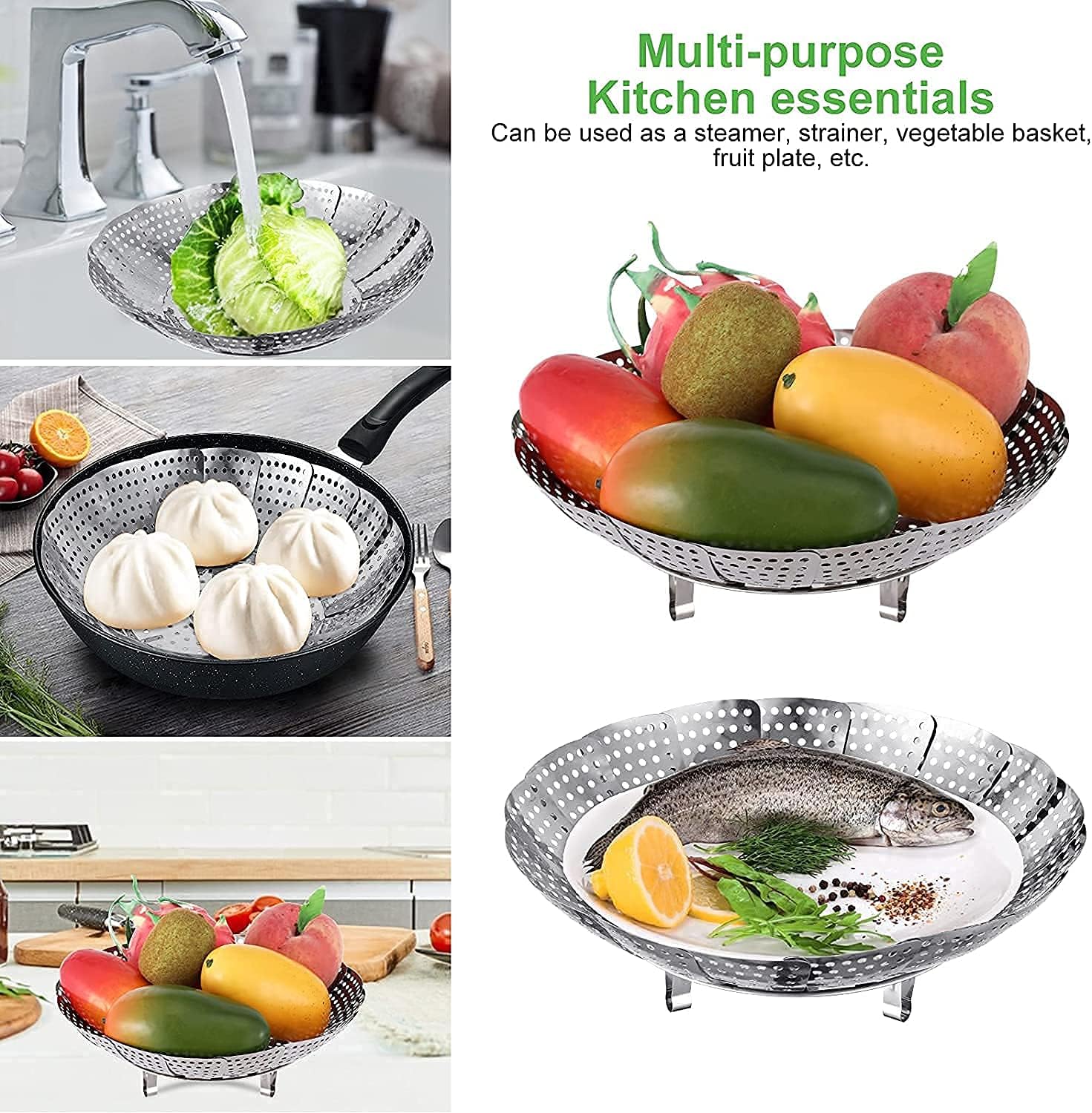 Vegetable Steamer Basket, Premium Stainless Steel Veggie Steamer Basket Cooking - Folding Expandable Steamers to Fits Various Size Pot (Silver) — Amazon image 4