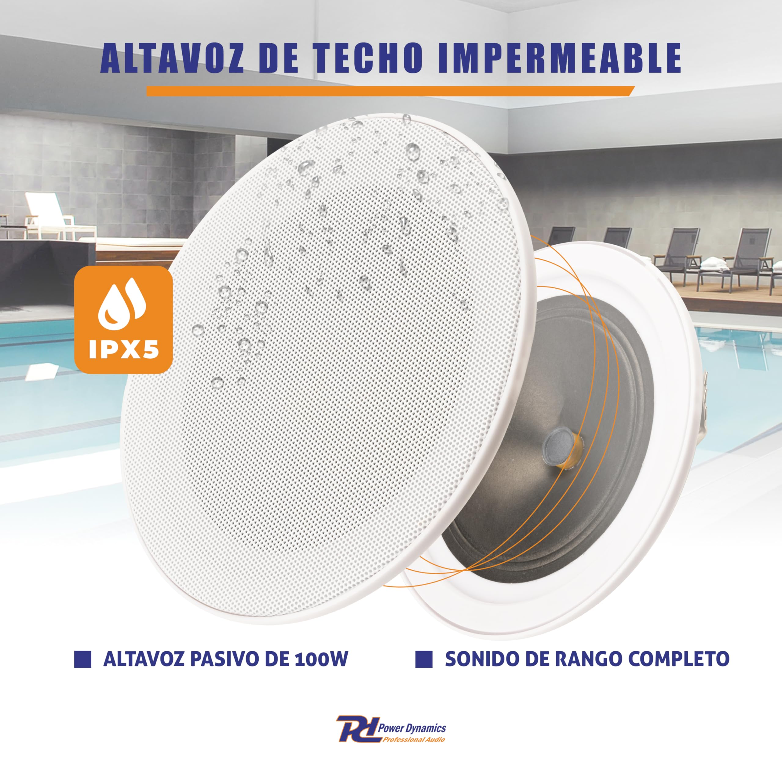 Power Dynamics MSLP65 Dos Altavoces de techo marinos resistentes al agua - 6 pulgadas 100W, altavoz con clasificación IP para baño, doble cono, fácil instalación para zonas húmedas - altavoz para baño