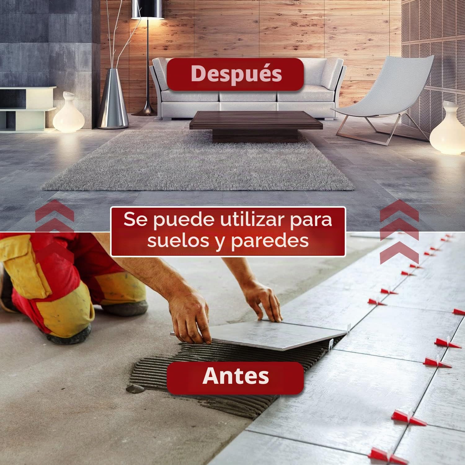 B-055-B 700 Piezas De Cuñas Niveladoras Suelo Sistema Nivelacion Azulejos Con 600 Clips Separadores De Baldosas De Mm y 100 Piezas De Cuñas Niveladoras Reutilizables