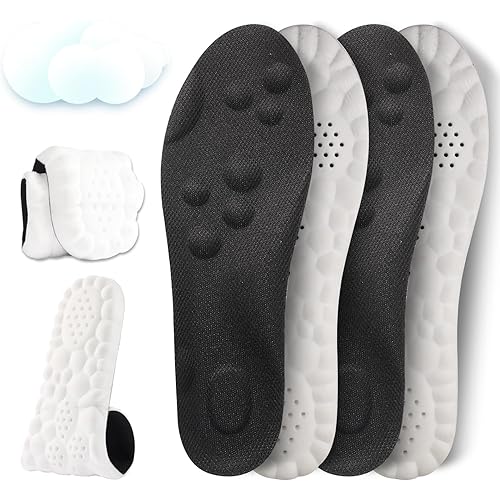 2 Pairs 4D Cloud Insoles for Men, Massage Cushion Insoles for Foot & Joint Support Comfortable Shoe Steppers Insoles Sole Inserts Memory Foam Insole for Women/Men (US M 7.5-10.5) - Black