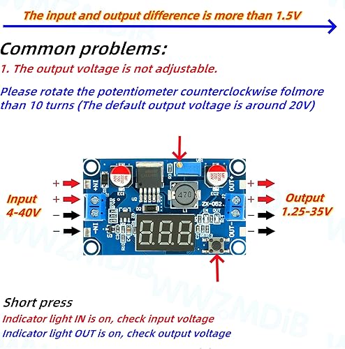 Miniatura 3 de WWZMDiB Regulador de voltaje LM2596 Convertidor de CC a CC 3.2-35V a 1.25-30V Convertidor Buck (3 piezas LM2596 con pantalla LED)