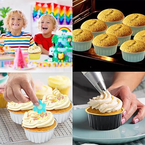 Miniatura 5 de OYEL - Forros para cupcakes con tapas de cúpula, paquete de 30 unidades, papel de aluminio de 5 onzas para hornear, moldes para magdalenas, postres,