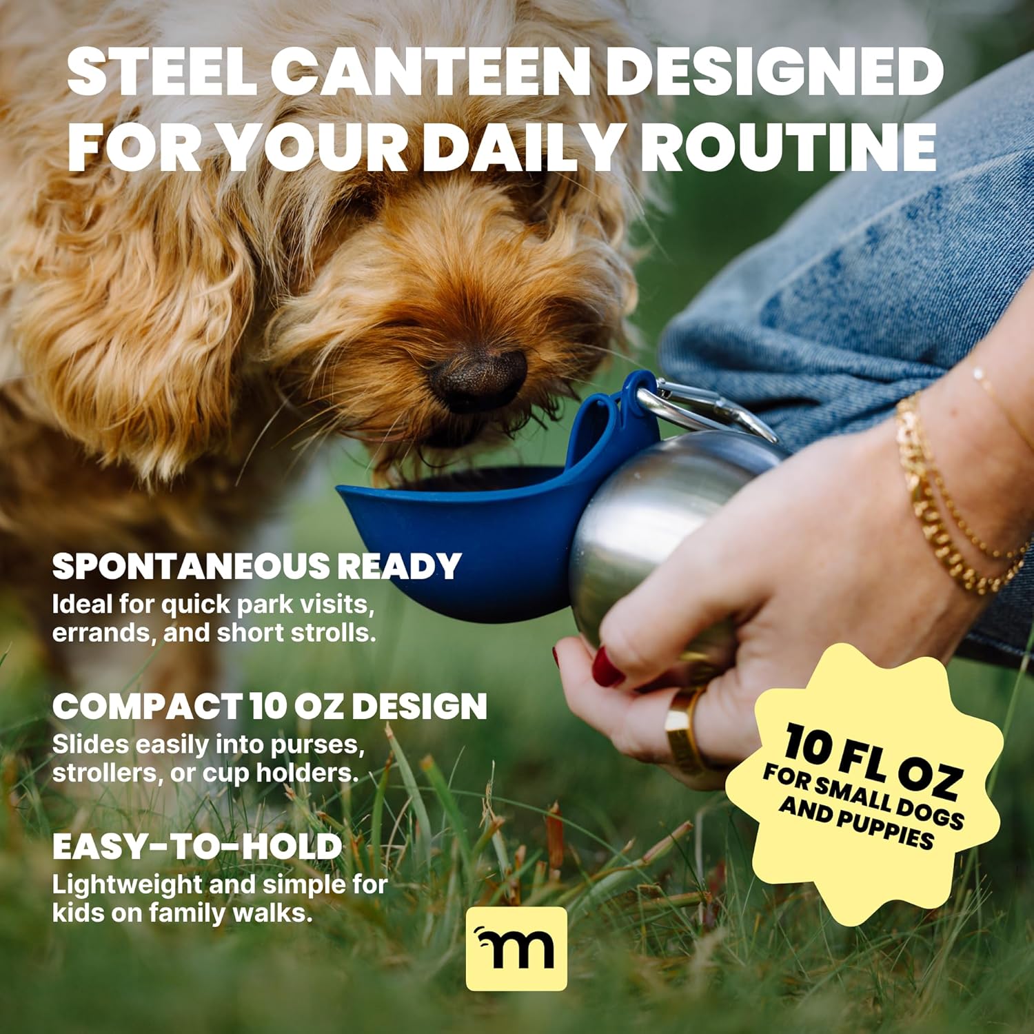 MalsiPree 2-in-1 Portable Dog Water Bottle and Travel Bowl for Small Dogs - Stainless Steel Dog Water Jug for Walking, Hiking, and Car Trips - Leak-Proof Dog Water Bottle Portable - 10oz Navy - Image 2