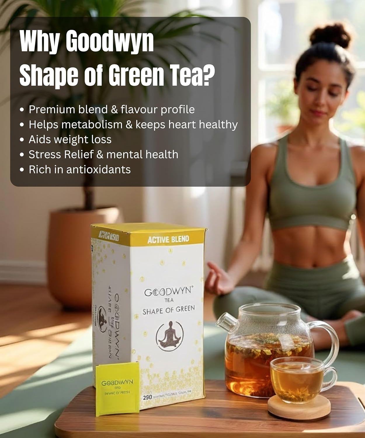 Goodwyn Pure Green Tea Bags – 200 Individually Wrapped Plastic-Free Tea Bags, Family Pack, Refreshing Indian Green Tea with Fresh Grassy Aroma, Large Bulk Tea Bag Box for Daily Brewing
