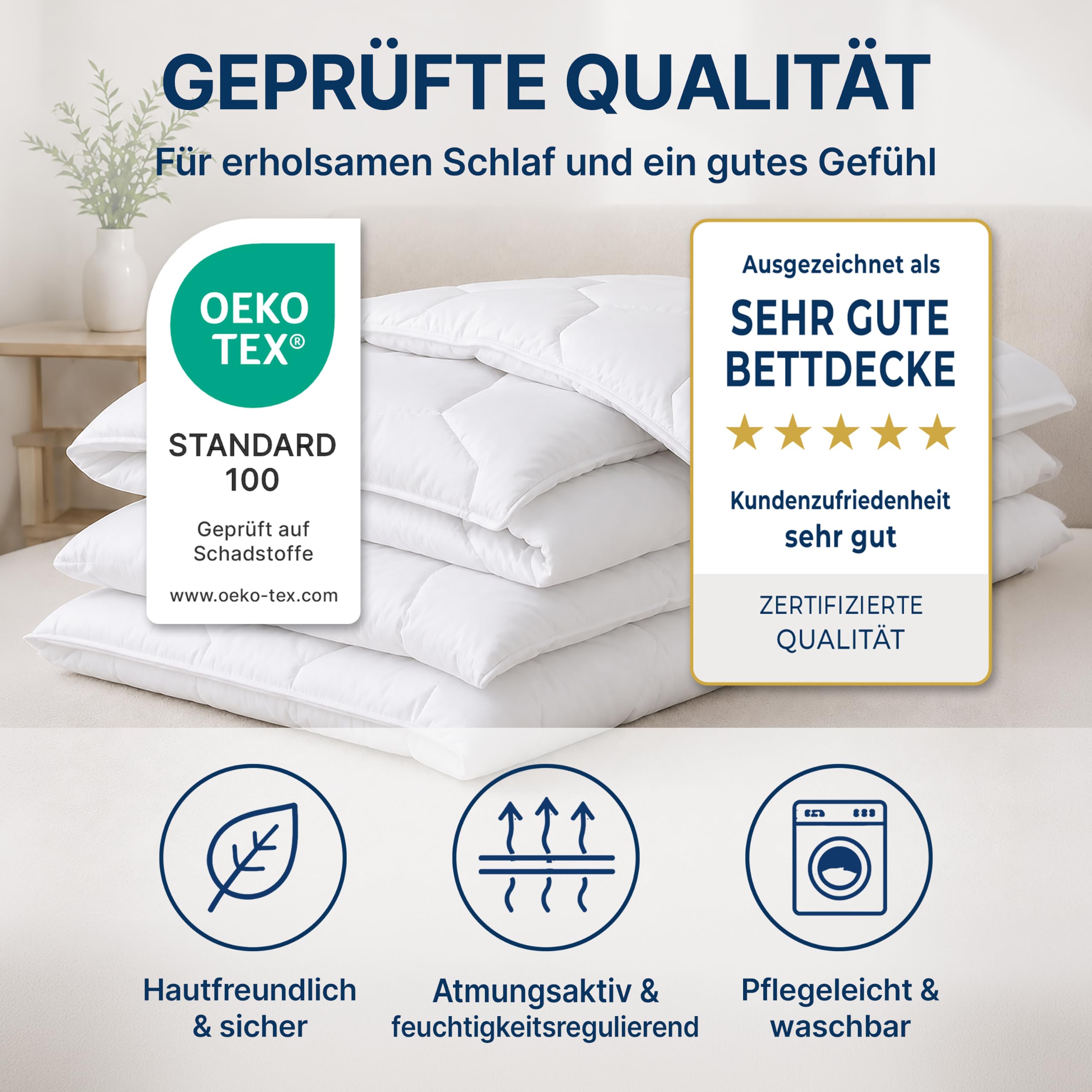 DreamHome 4-Jahreszeiten 2 Bettdecke 155x220 die man mit Druckknöpfe eine Winter oder Sommer Oberbett Steppdecken 155 x 220