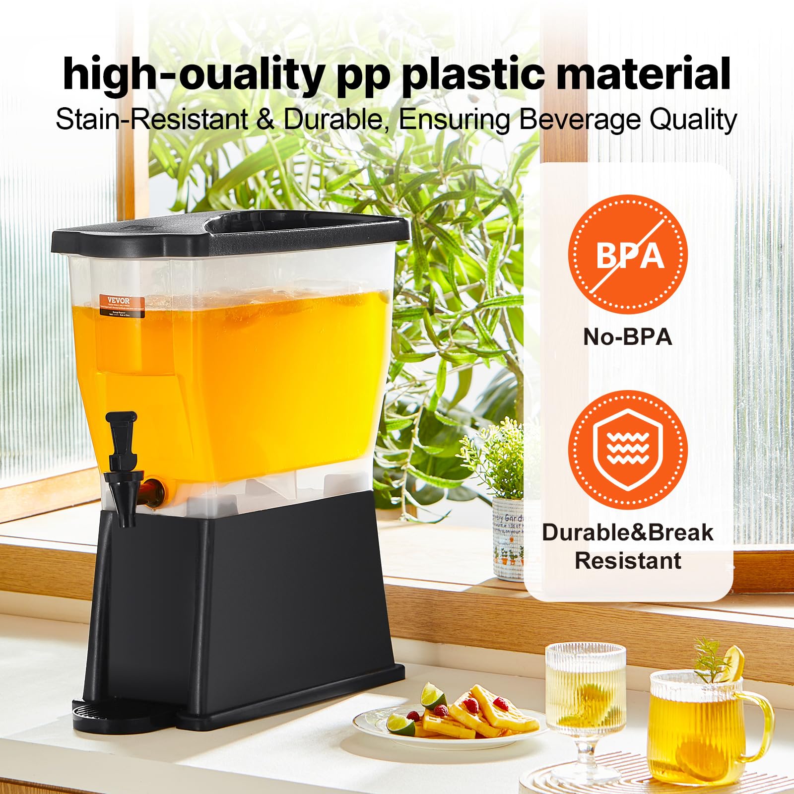 VEVOR Distributeur de Boissons Grande Capacité de 11 L, Fontaine à Eau avec Robinet Couvercle et Support, en Plastique, Distribution de Jus Limonade Thé Glacé, pour Restaurants, Hôtels, Cafés, Soirées