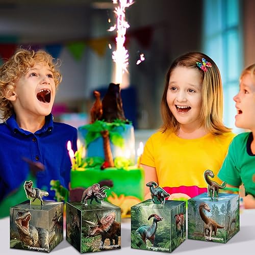 Miniatura 6 de Sherr 36 cajas de regalo de dinosaurio, caja de regalo de cumpleaños de dinosaurio, caja de cartón de selva tropical, decoración de fiesta de