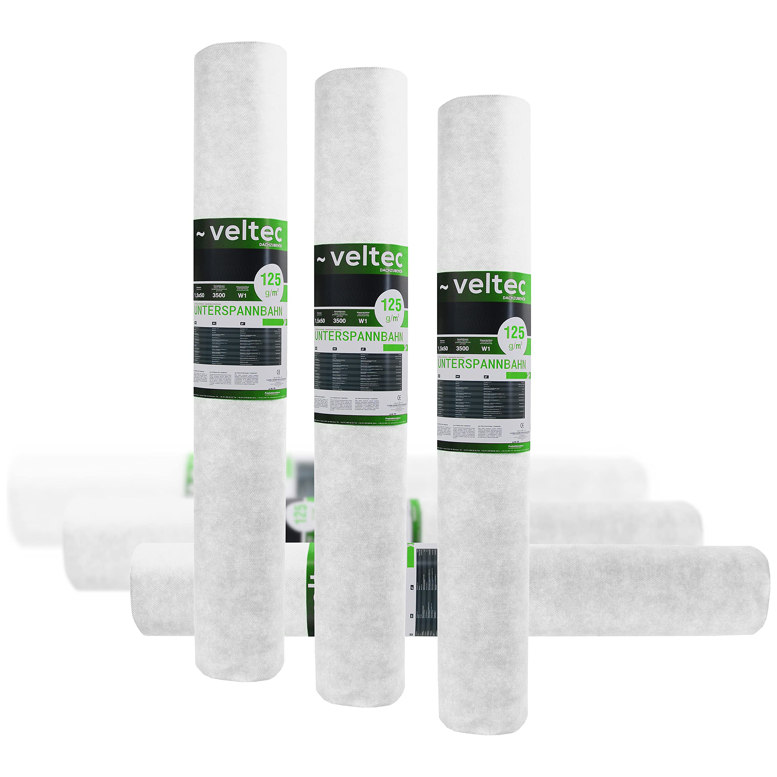 Membrana transpirable para tejado Veltec 125 Optimal– Lámina bajo teja Sd 0,03 m, 125 g/m², 75 m², 3 capas