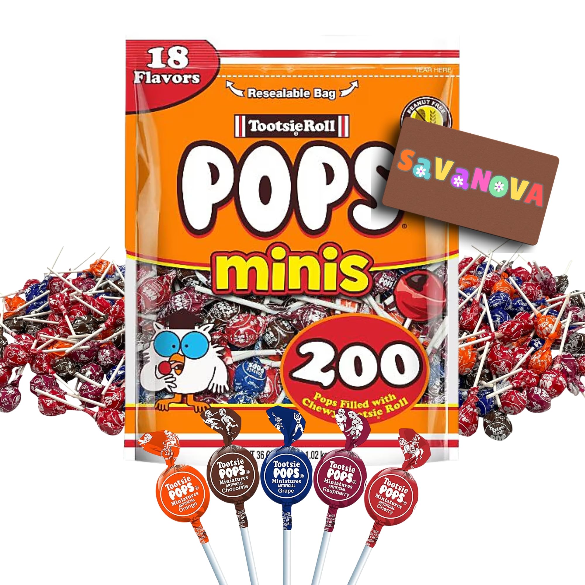 Mini Tootsiee Roll Pops – 200 Assorted Pops with Chewy Center – 2.25 lb Bulk Bag – Bundled by SAVANOVA Gift