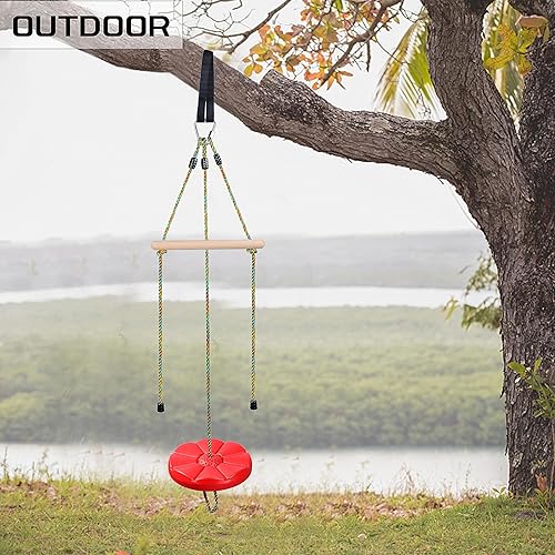Miniatura 4 de Columpio de disco para niños, juego de columpios de árbol, accesorios de cuerda ajustable con barras de mono, 1 mosquetón, 2 correas colgantes