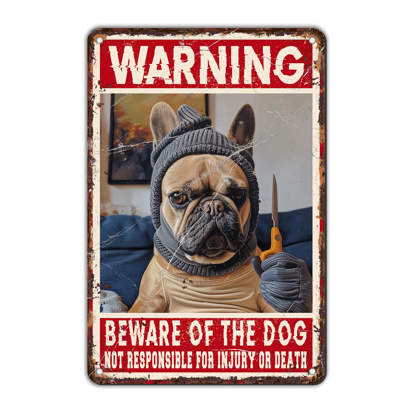 Anceky Beware Of The Dog Metal Tin Sign Retro Sign Wall Decor for Garage Coffee Bar Plub Home Bedroom 12×16 Inch