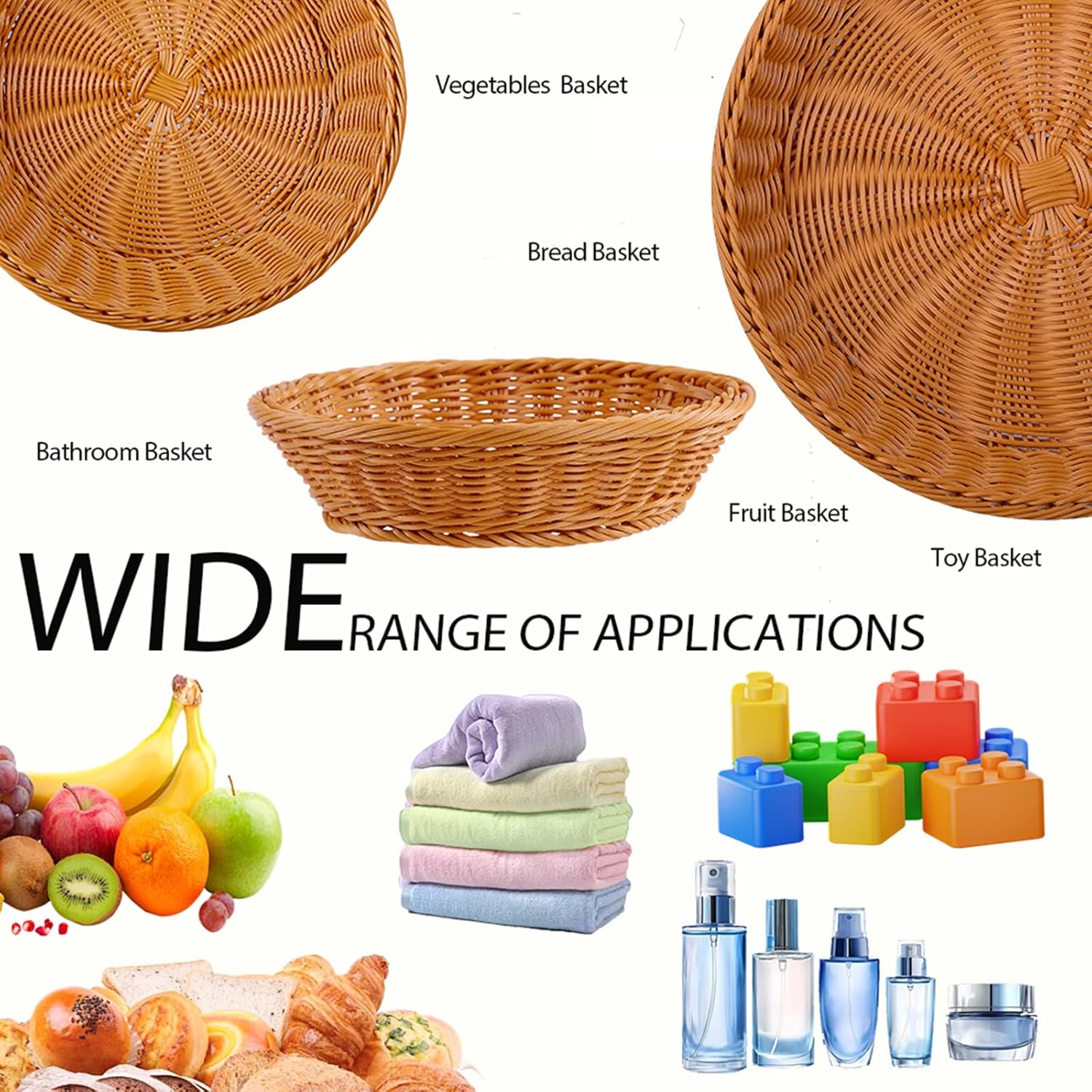 Bread Basket, 13.8"x 3" Bread Baskets for Serving, 8 Pack Round Plastic Woven Basket, Artificial Rattan Basket for Home, Kitchen, Restaurant and Outdoor Daily Life Use